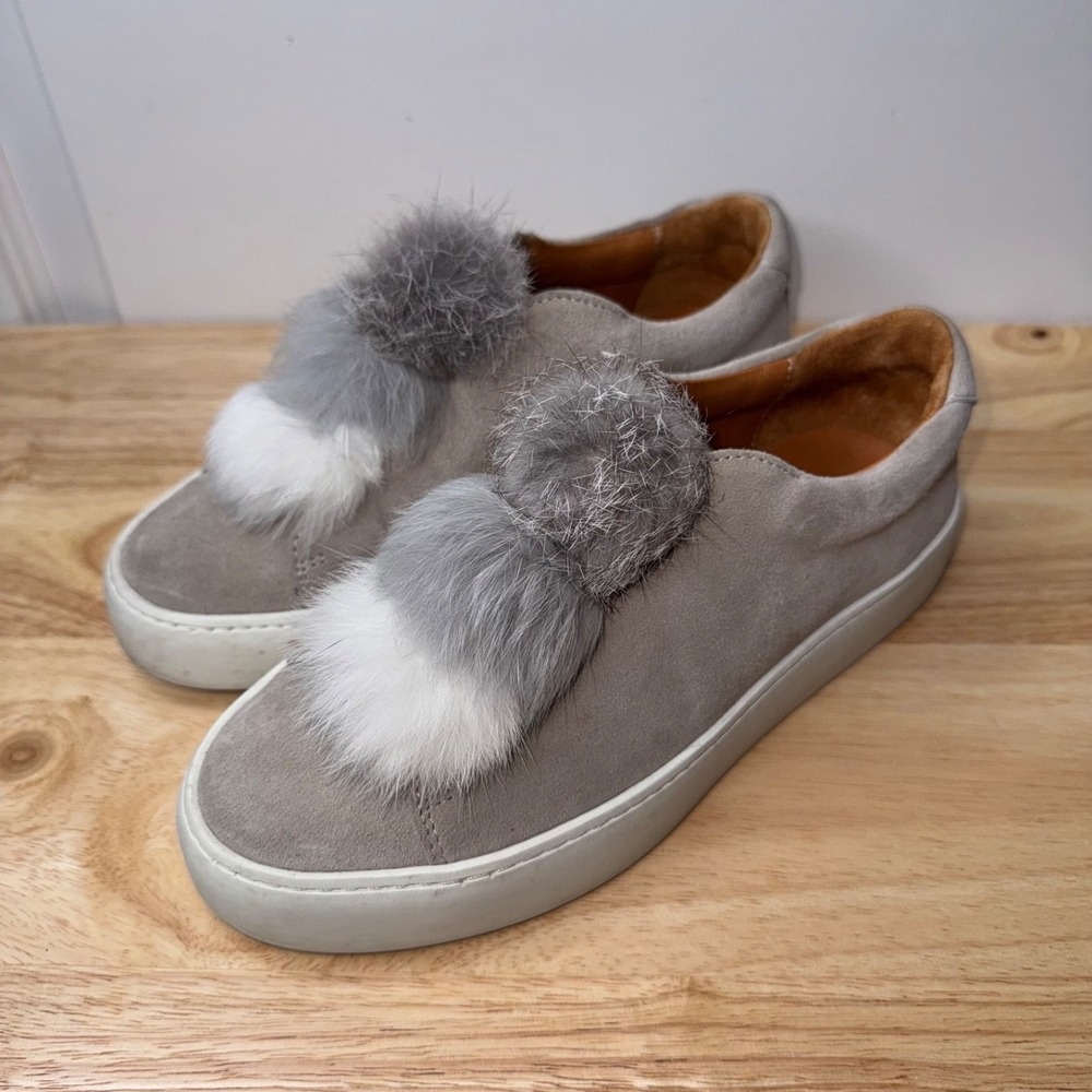 Bobbies Paris Womens La Fluffy Pom Sneakers in Cloud Gray Sz FR 35 US 4.5